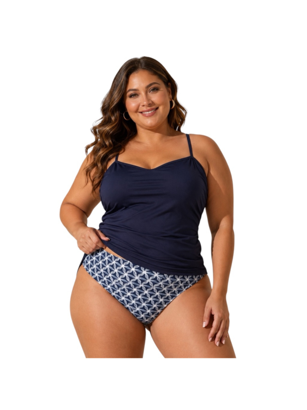 Aqua Eve Women’s Navy Tankini Swimsuit Set XXL Tummy Control High Waisted NWT